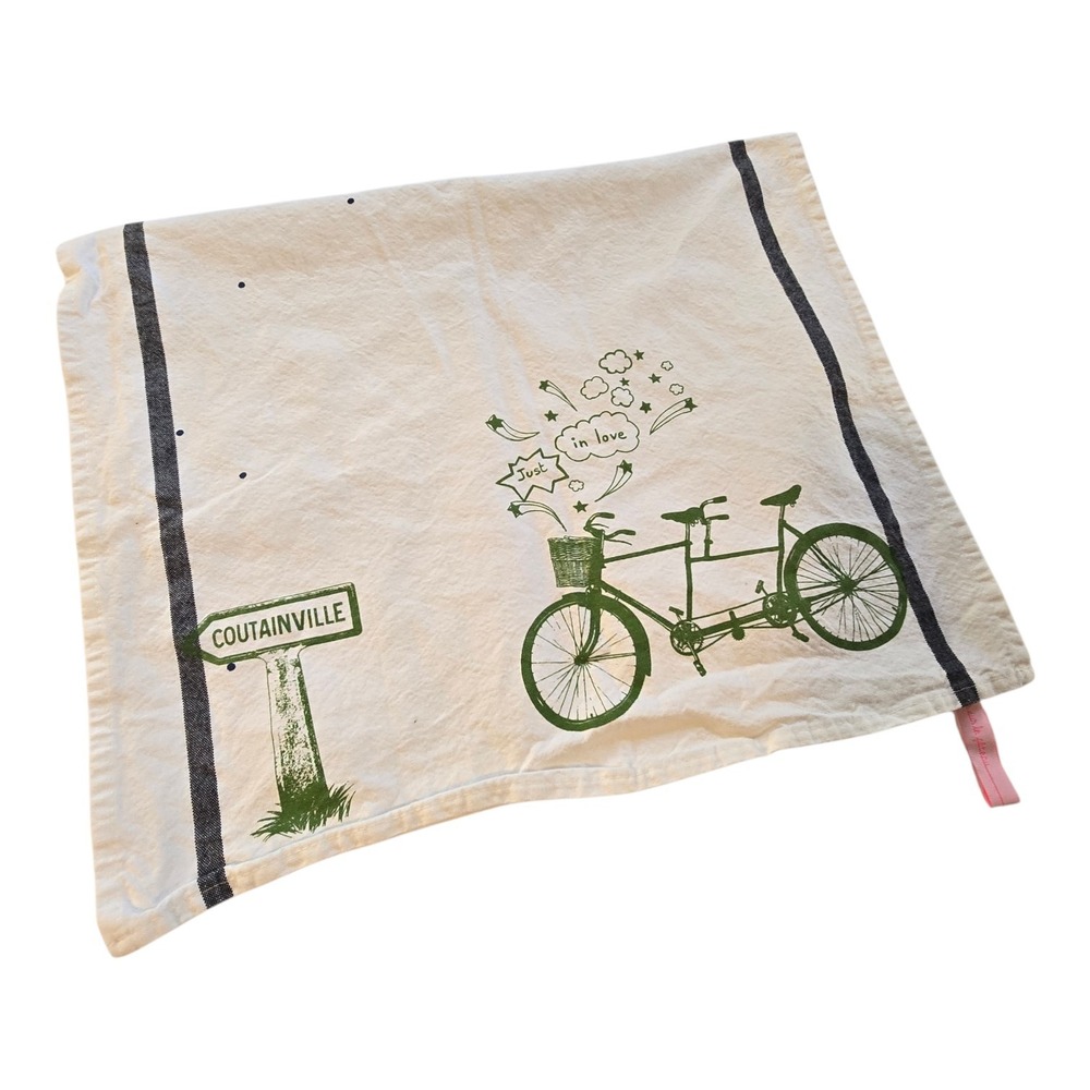 French 100% Cotton Tea Towel Bicycle Coutainville France‎ Dishtowel Natural